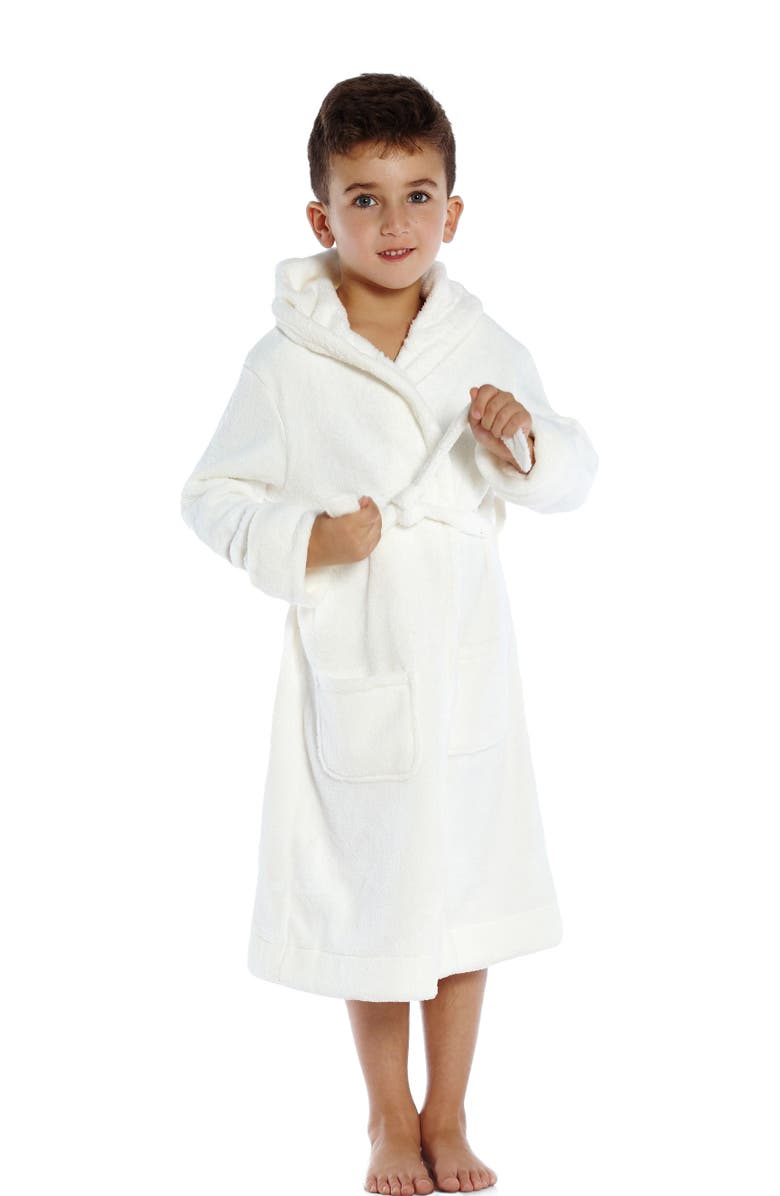 Leveret Kids Fleece Hooded Robe, Solid Colors, Main, color, Off White