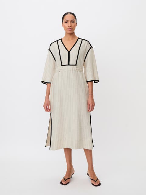 Maneyla Linen-Blend V-Neck Dress