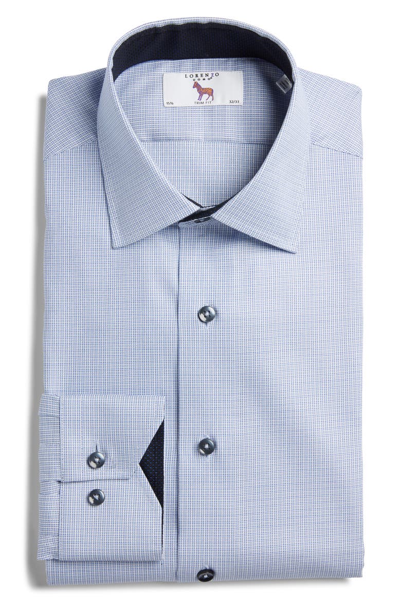Trim Fit Check Dress Shirt, Alternate, color, LIGHT BLUE