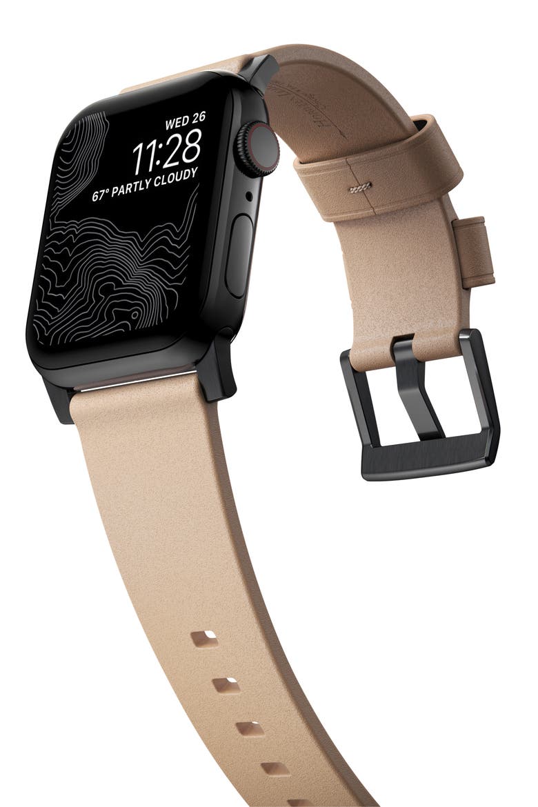 Modern Leather Apple Watch® Strap, Alternate, color, BLACK/ NATURAL