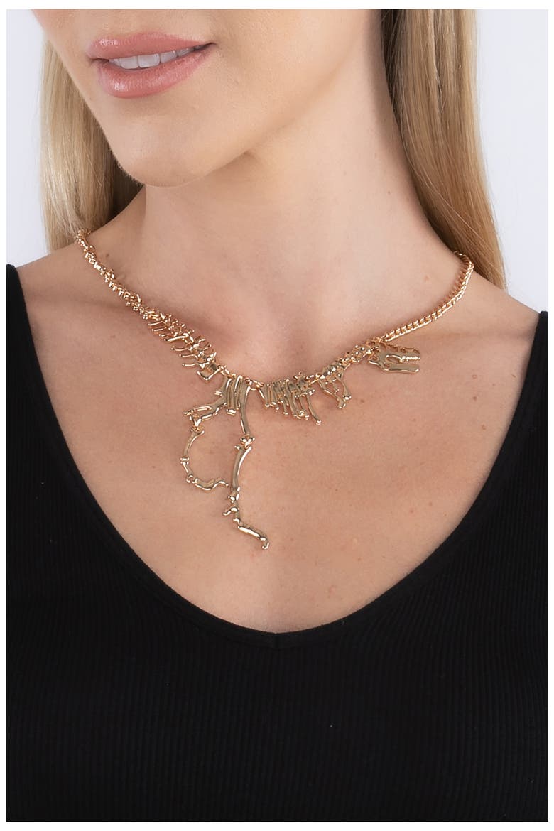 T-Rex Dino Statement Necklace, Alternate, color, GOLD