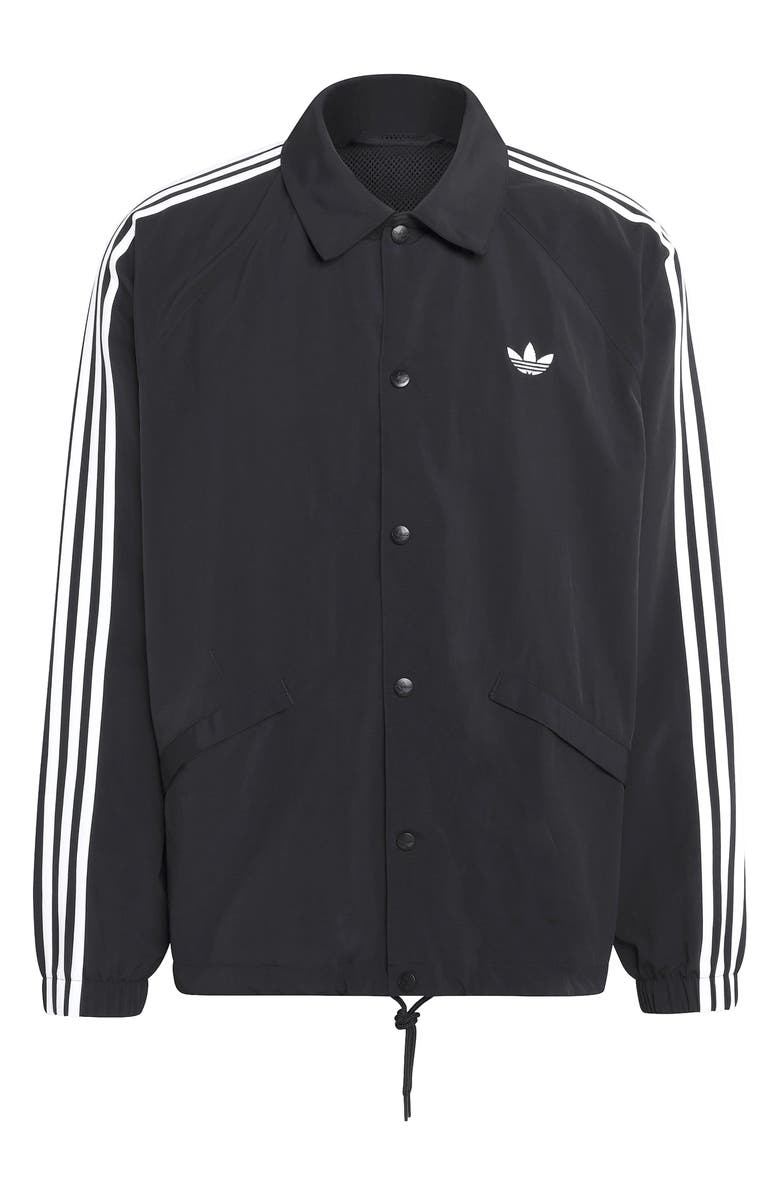 adidas 3-Stripes Snap-Up Nylon Jacket, Alternate, color, Black