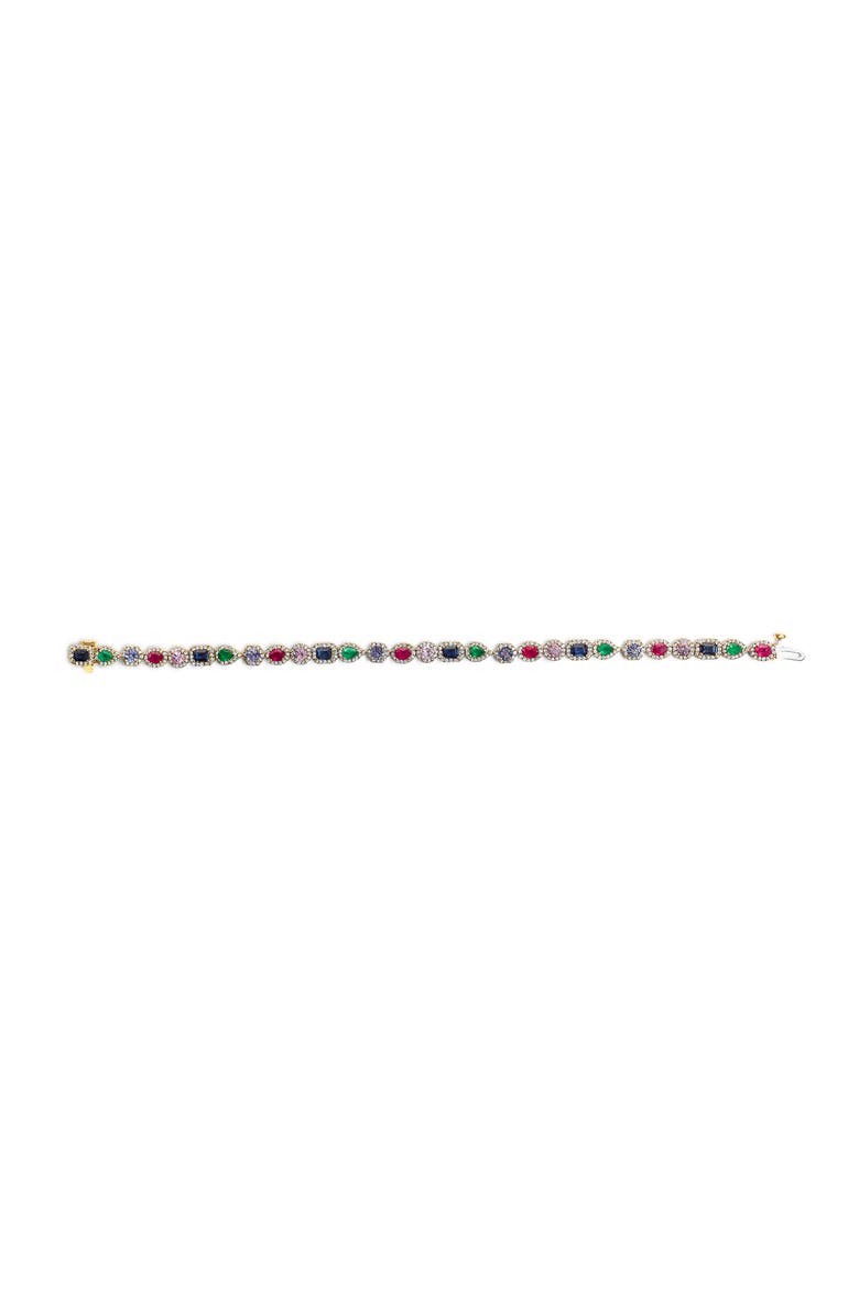 14K Yellow Gold Multi-Gemstone  and Diamond Halo Rainbow Tennis Bracelet, Alternate, color, Yellow Gold
