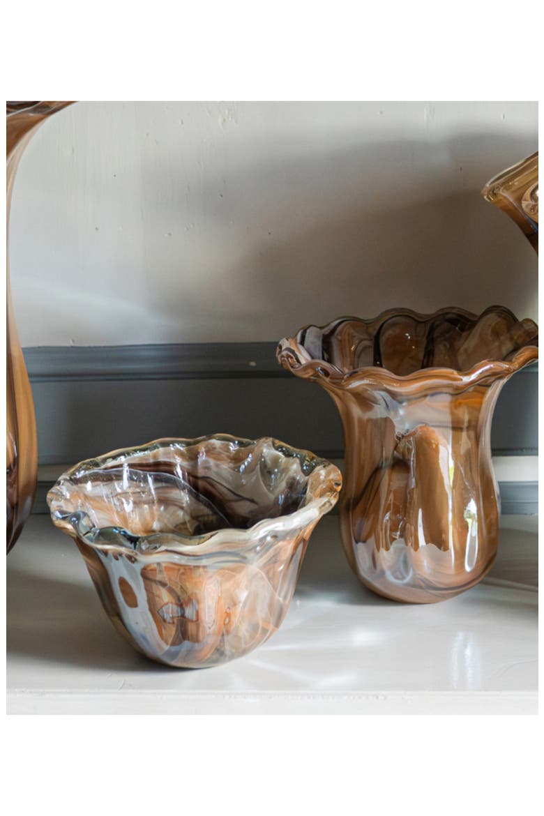 Onda Small Rimmed Glass Bowl, Alternate, color, BROWN