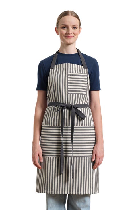 Bib Apron with Pockets - Striped
