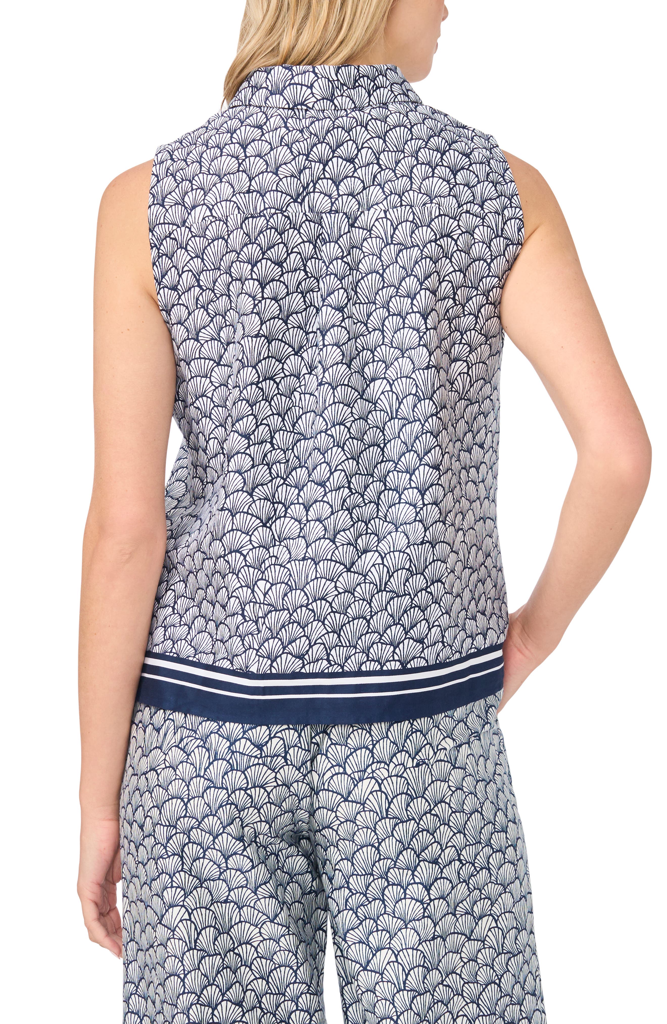 Shell Print Stretch Cotton Button-Up Top - image 2