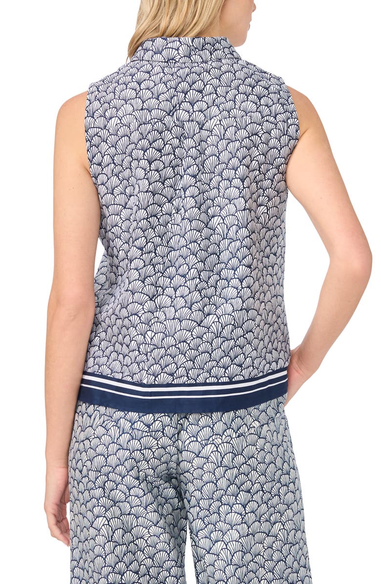 CeCe Shell Print Stretch Cotton Button-Up Top, Alternate, color, Classic Navy
