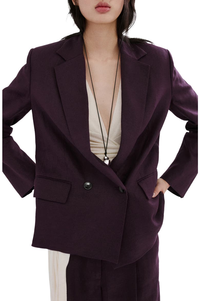 Double Breasted Linen Blazer, Main, color, PURPLE