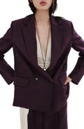 MANGO Double Breasted Linen Blazer