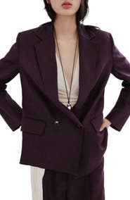 MANGO Double Breasted Linen Blazer