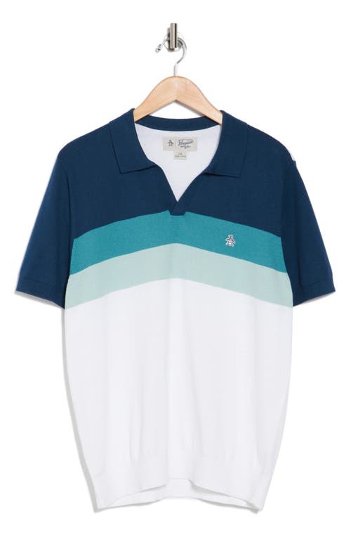 Original Penguin Stripe Cotton Jersey Polo In Bright White