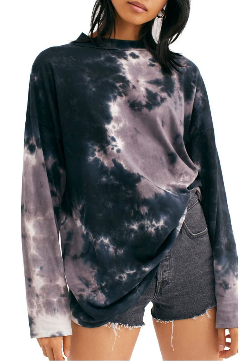 Be Free Tie Dye Oversize Long Sleeve T-Shirt, Main, color, CHARCOAL COMBO