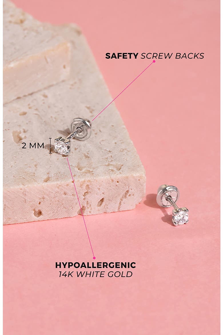 14k Square Set Cubic Zirconia Solitaire Earrings, Alternate, color, Silver