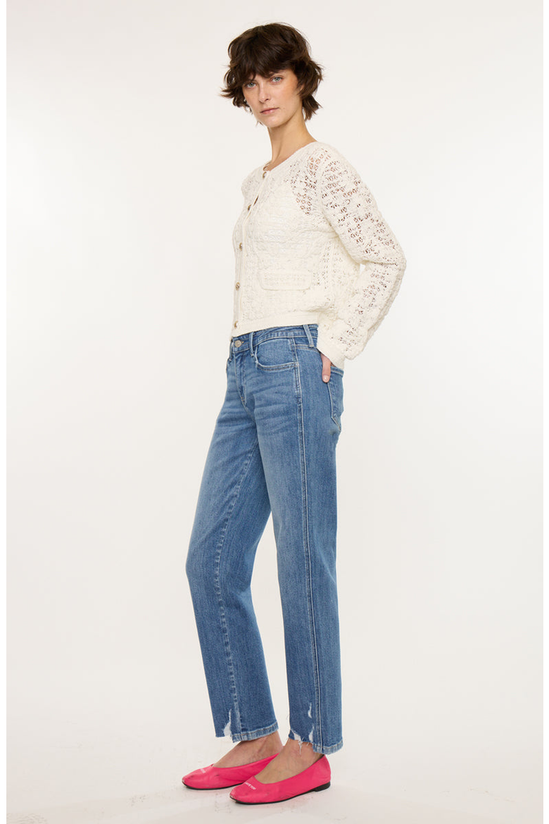 Ivorie Mid Rise Crop Straight Jeans, Alternate, color, Medium Wash