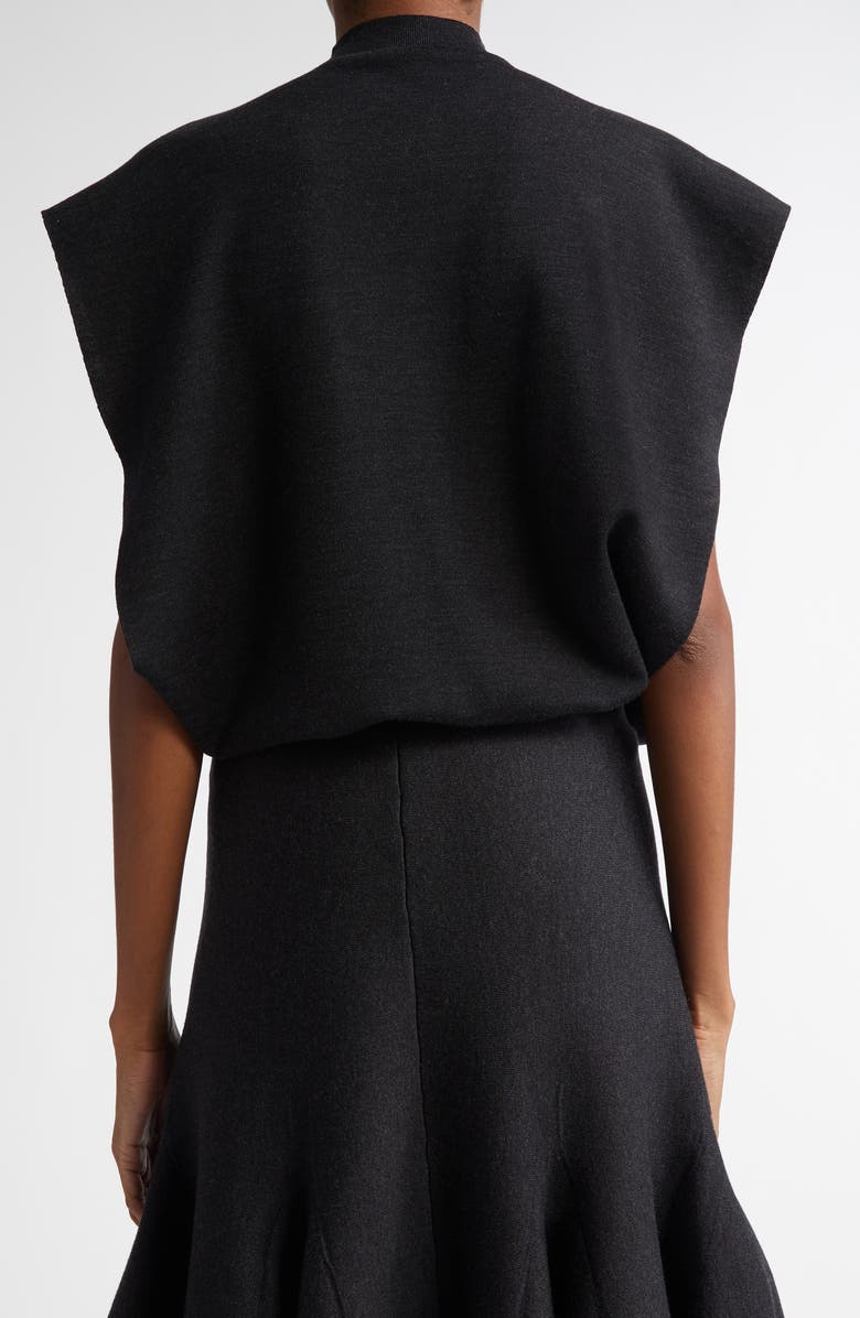 Alaïa Square Cap Sleeve Funnel Neck Wool Bodysuit, Alternate, color, 