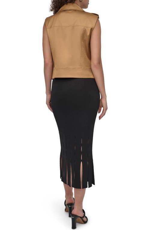 Dkny Faux Leather Moto Vest In Brown