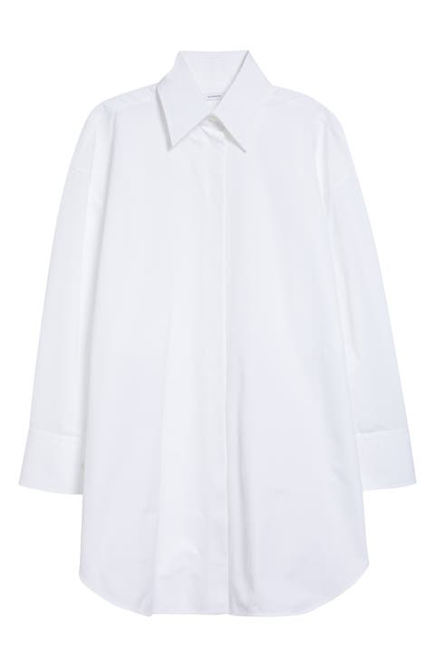 High Low Tie Front Poplin Button-Up Shirt