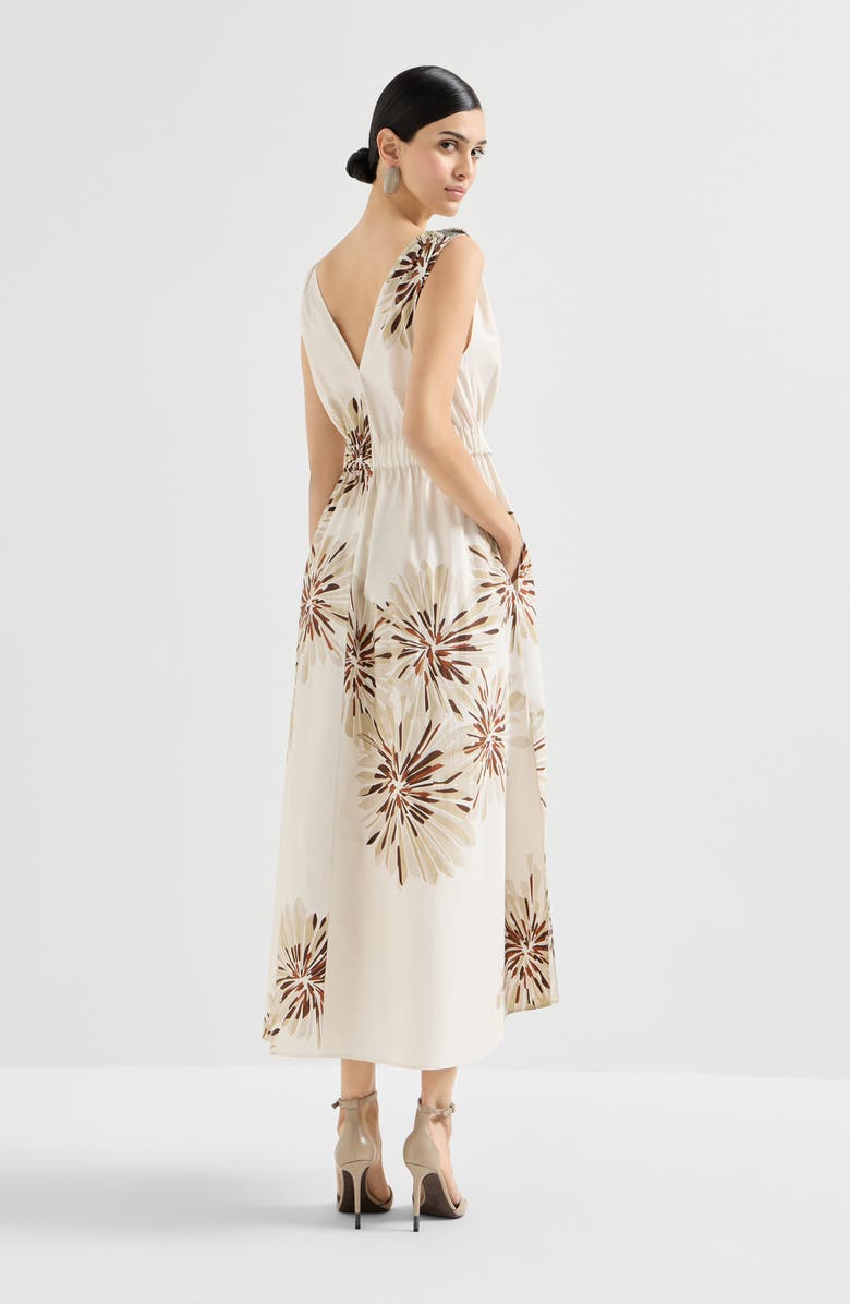 Brunello Cucinelli Bloom print poplin dress, Alternate, color, Beige