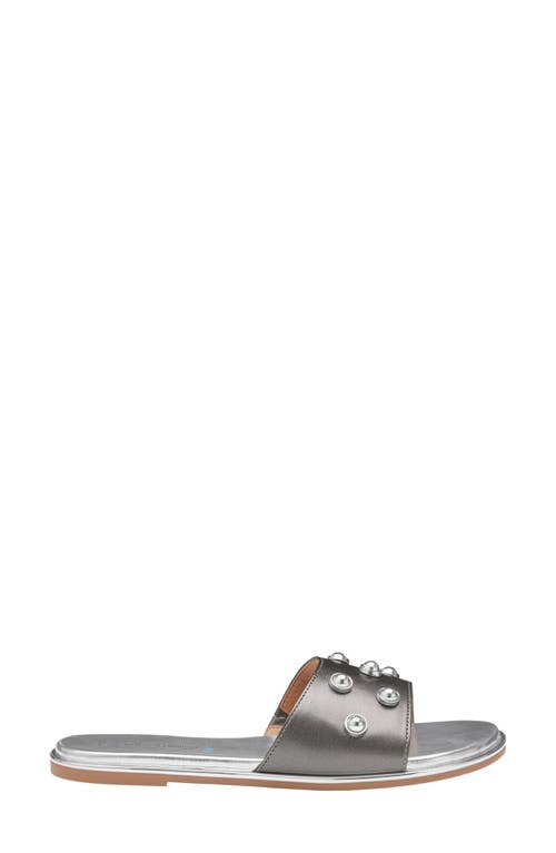 Johnston & Murphy Shayla Embellished Slide Sandal In Pewter Metallic Sheepskin