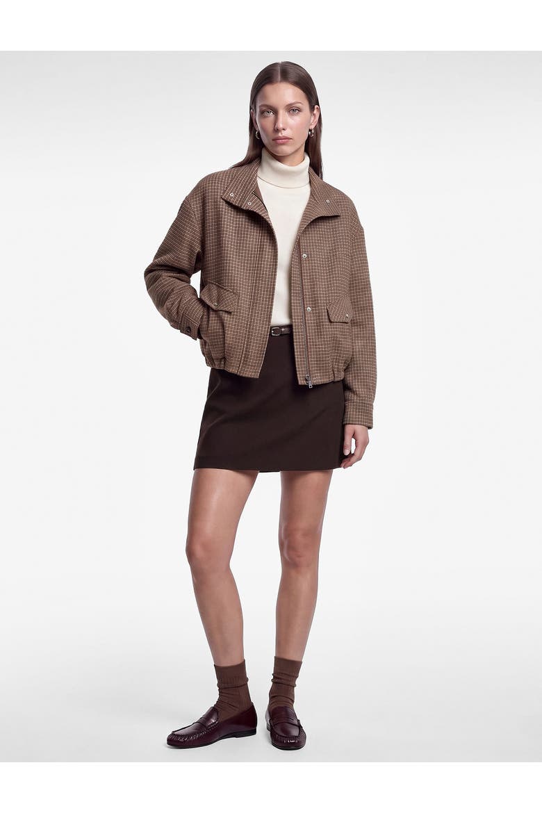 Funnel Long Sleeve Plaid Bomber Jacket with Pocket Detail, Alternate, color, BROWN CHECK