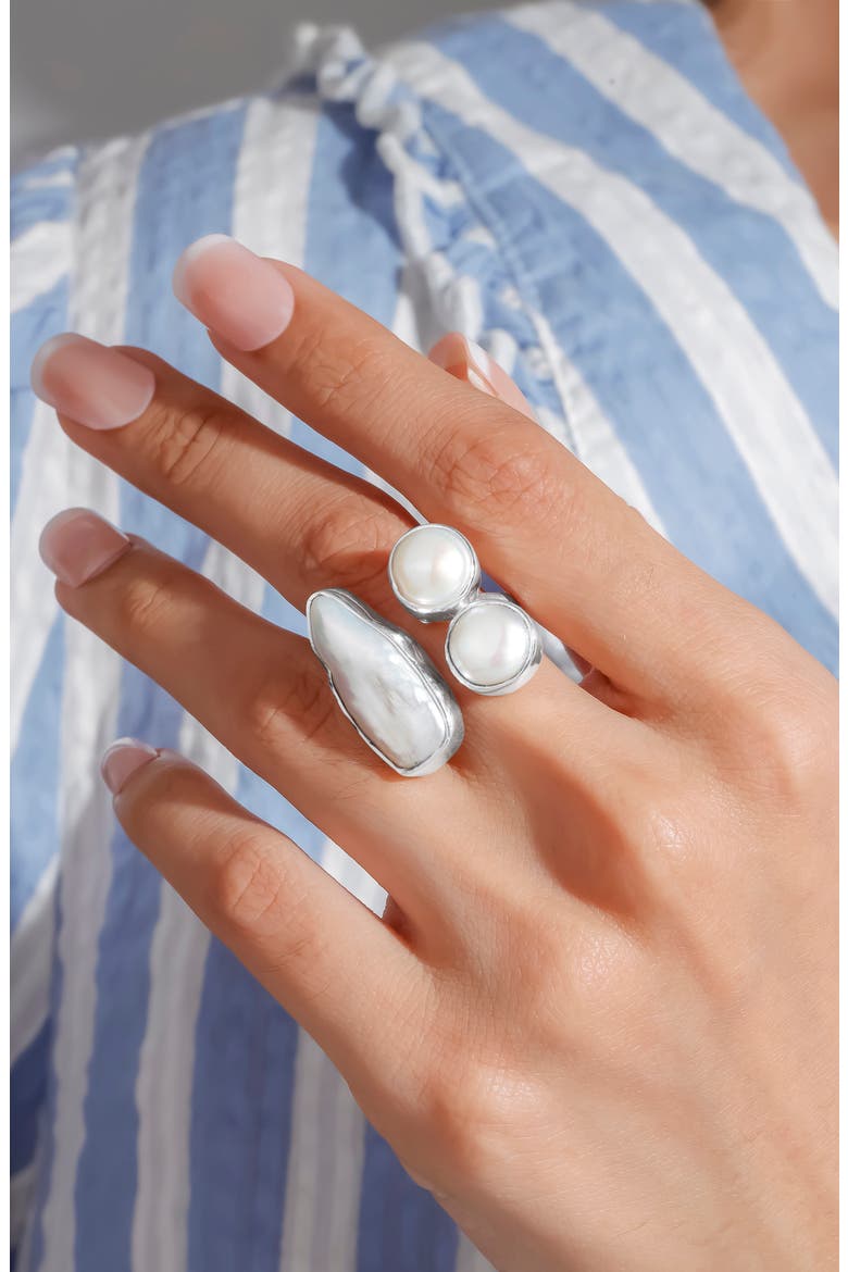 Triple Cultured Freshwater Pearl Statement Ring, Alternate, color, WHITE