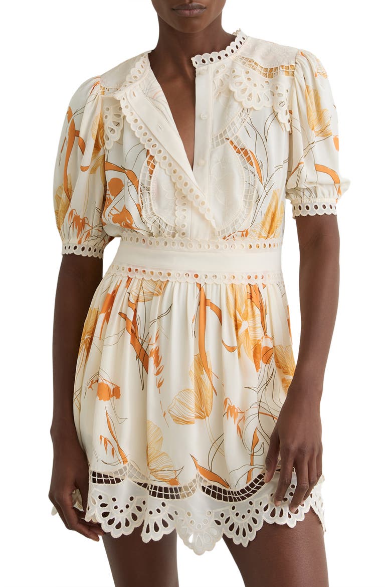 Lacey Print Eyelet Minidress, Alternate, color, IVORY/ PINK
