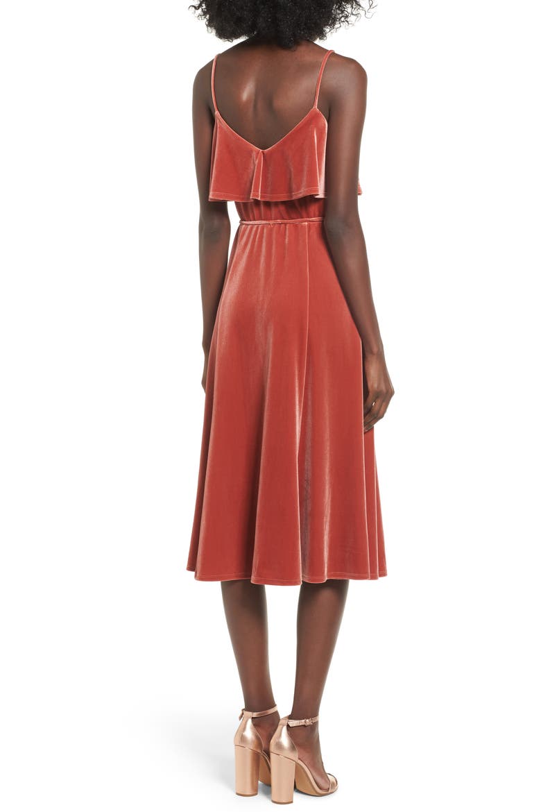 Velvet Midi Dress, Alternate, color, RUST MARSALA