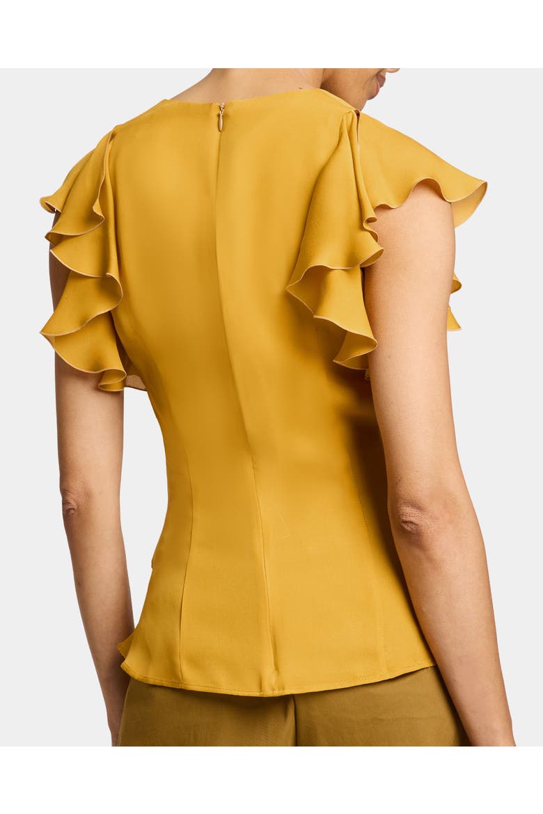 ELLA Flutter Sleeve Buttoned Blouse with Waist Panel in Silk Georgette, Alternate, color, MANGO