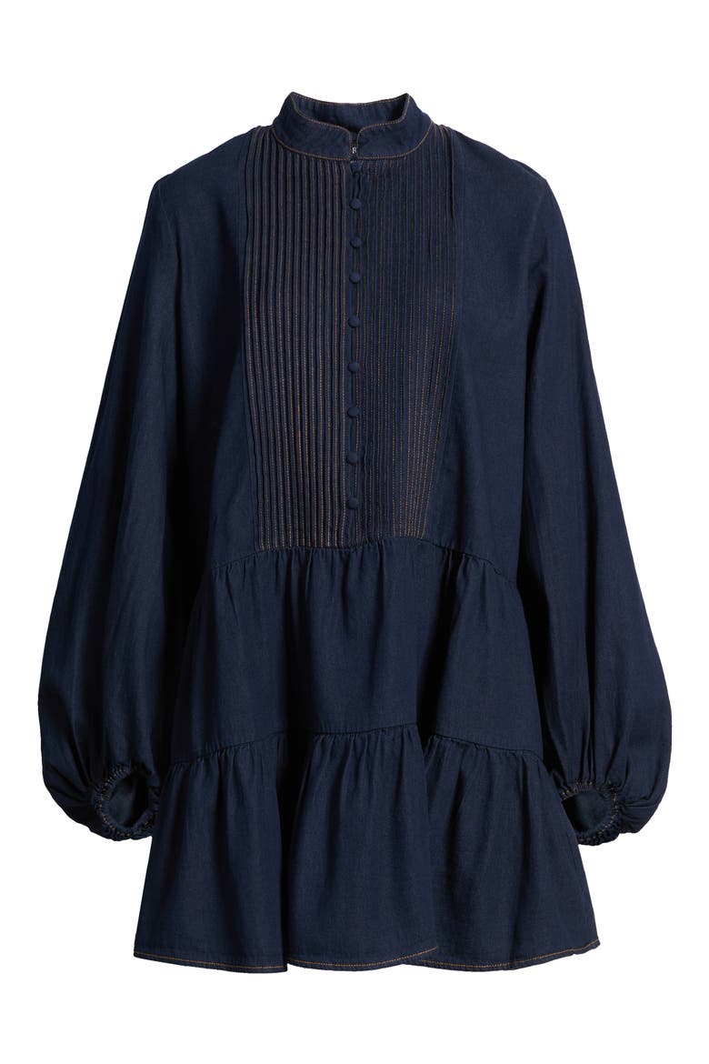 Antonia Long Sleeve Chambray Minidress, Alternate, color, DARK BLUE