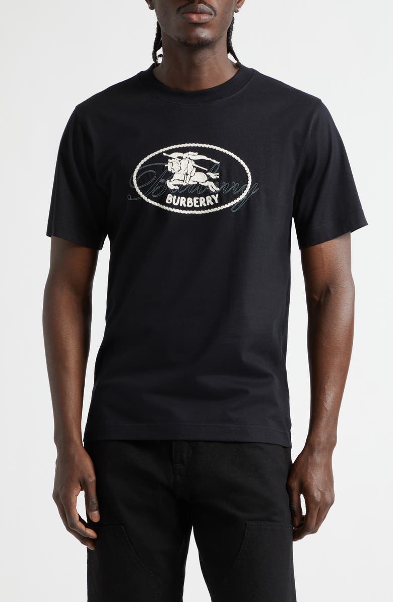 Burberry Ryan Embroidered EKD Script Graphic T-Shirt, Main, color, Black
