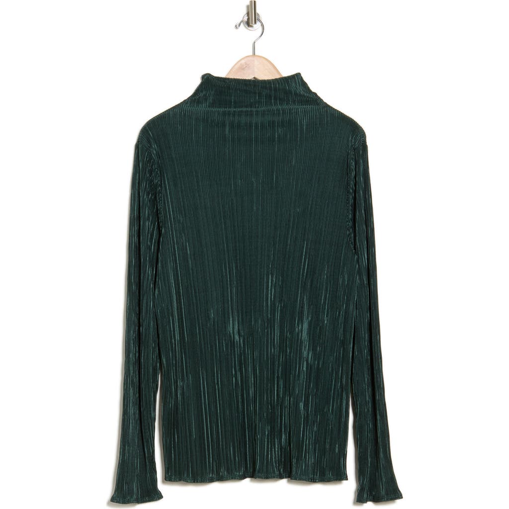 Shop Renee C Long Sleeve Plissé Turtleneck Top In Olive
