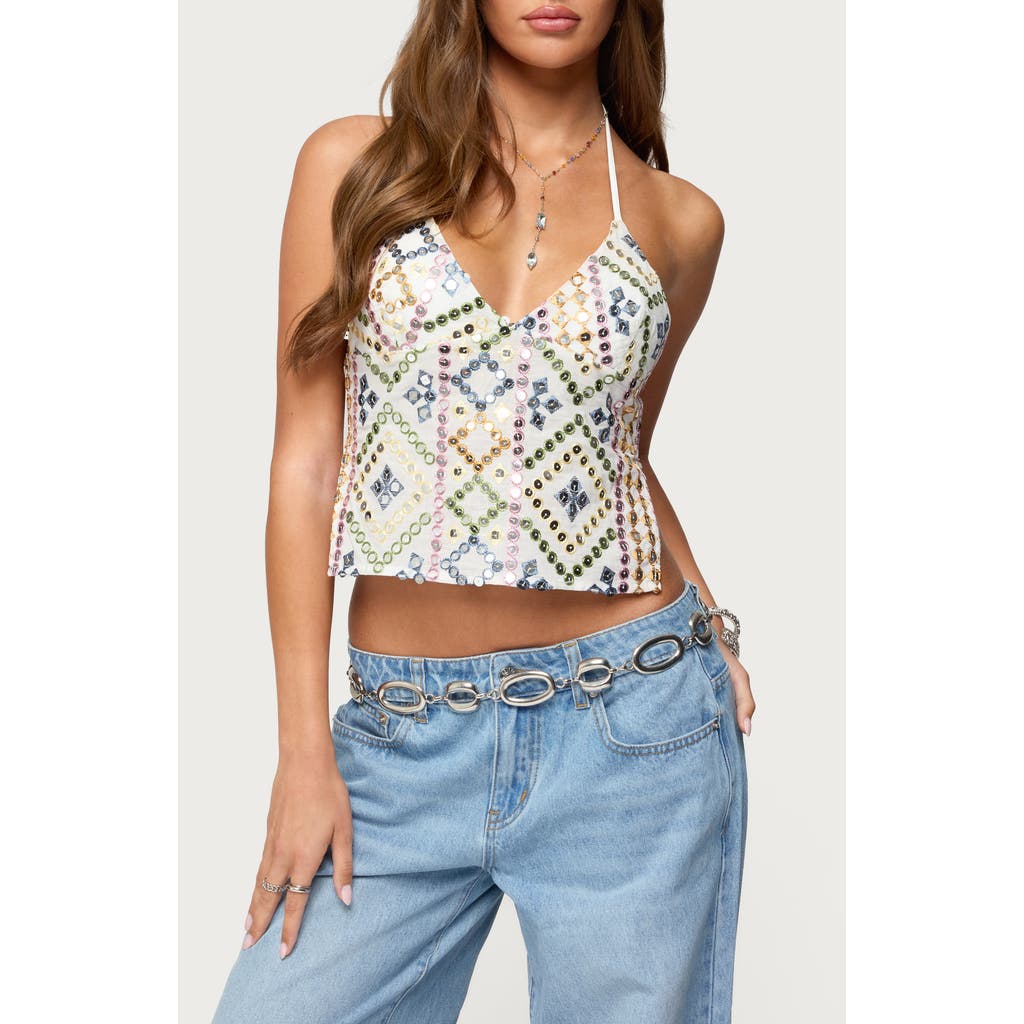 Edikted Embroidered Sequin Open Back Top In Multi
