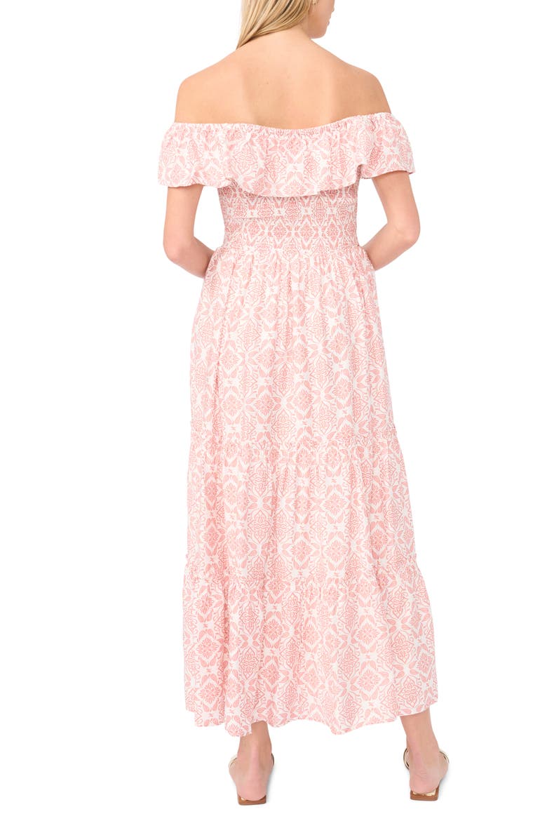 Ruffle Off the Shoulder Smocked Bodice Tiered Sundress, Alternate, color, ROSE HIP
