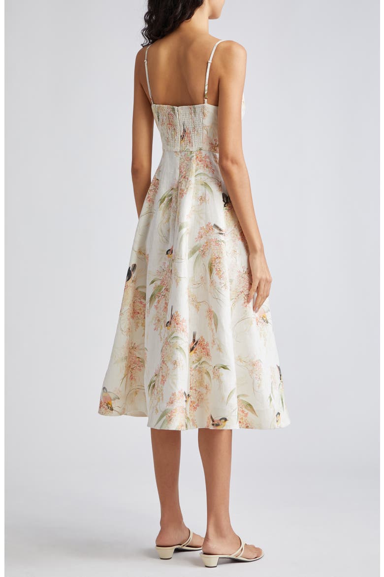 Picnic Floral Linen Midi Sundress, Alternate, color, CORAL BIRDS