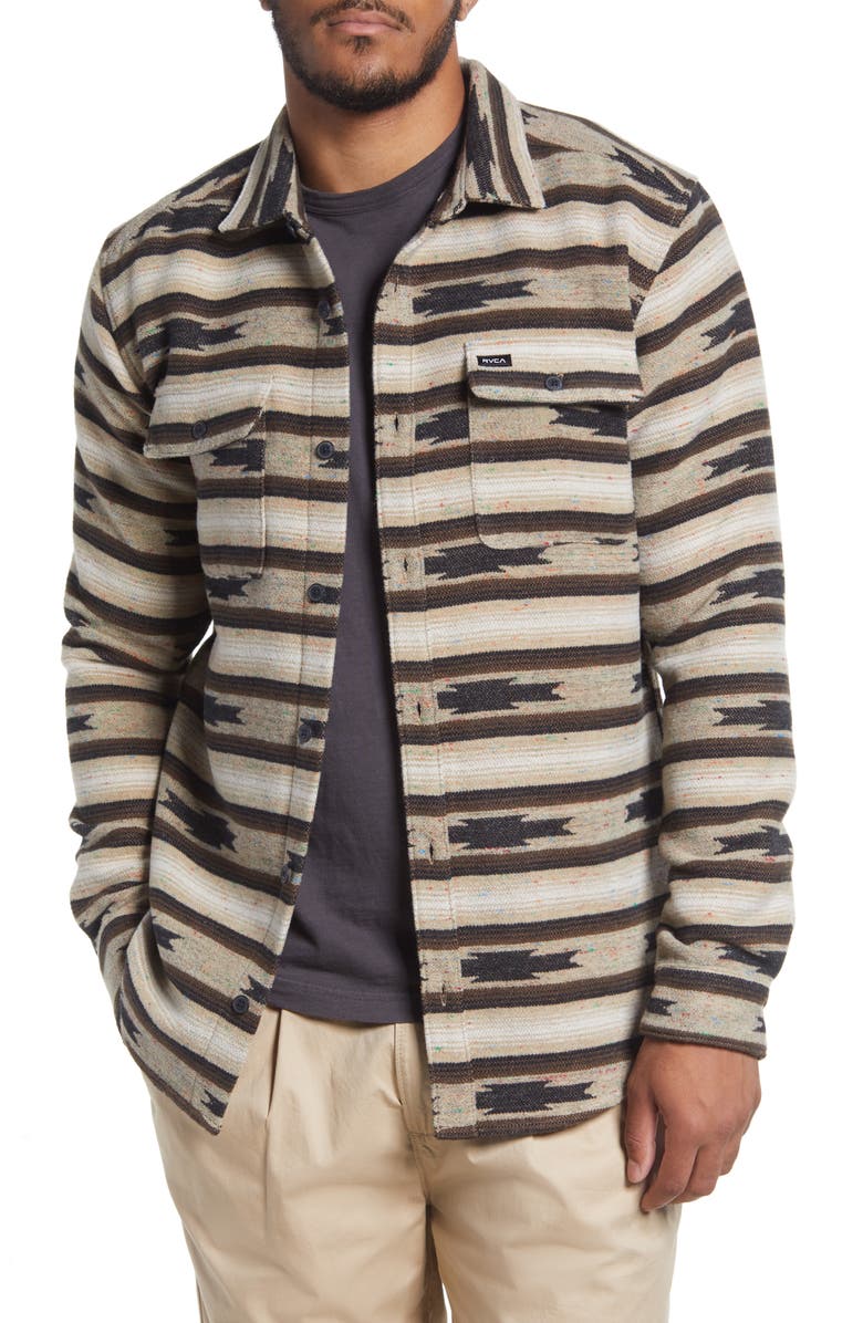 RVCA Blanket Stripe Button-Up Overshirt, Main, color, 