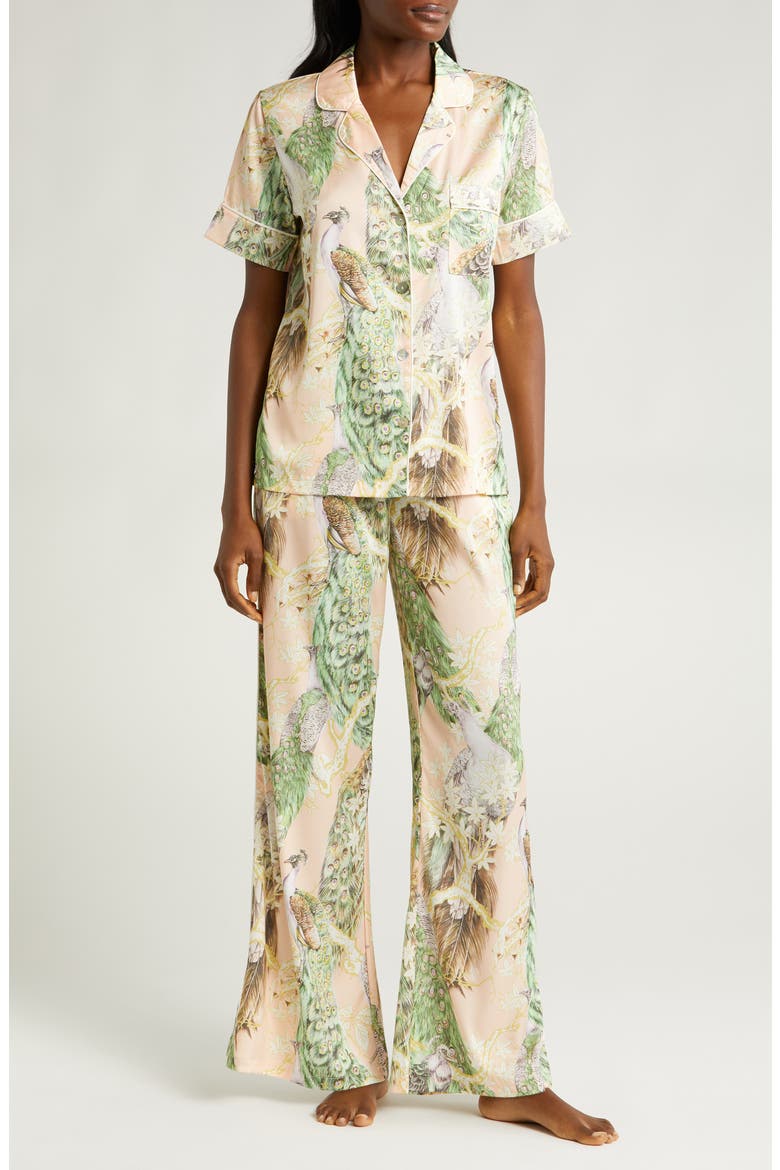 Print Wide Leg Pajamas, Main, color, POISED PEACOCK