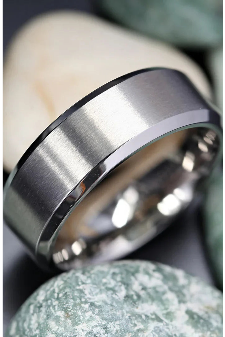 Shire Titanium Flat Wedding Ring Brushed Center With Polished Beveled Edges, Alternate, color, Silver 8mm