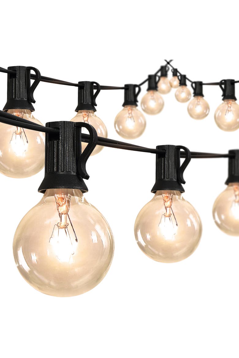 25-Light Indoor/Outdoor 25 ft. Contemporary Rustic Incandescent G40 Bistro Globe Bulb String Lights, Alternate, color, Black