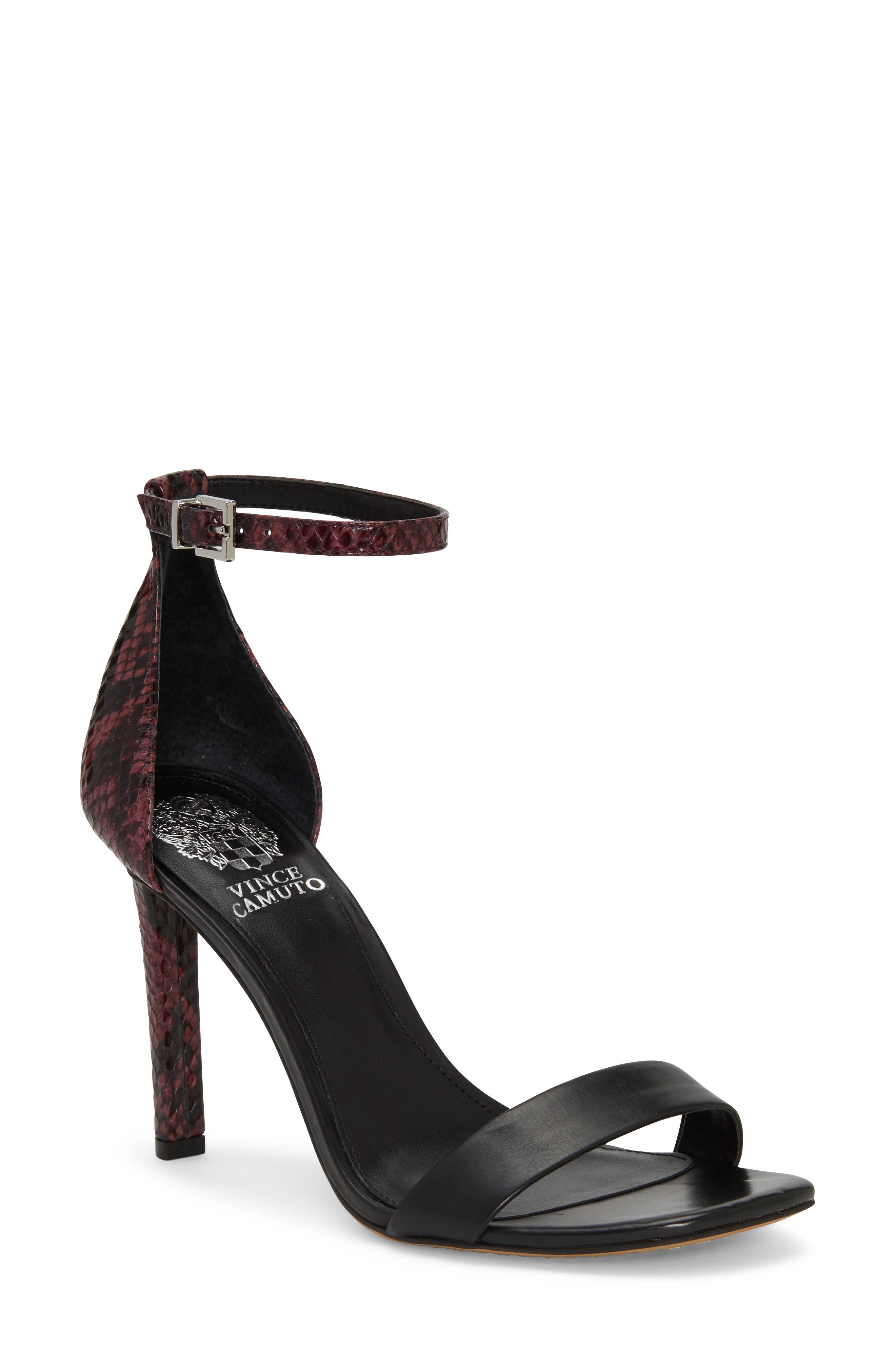 Lauralie Ankle Strap Sandal, Main, color, BLACK, DARK RED LEATHER