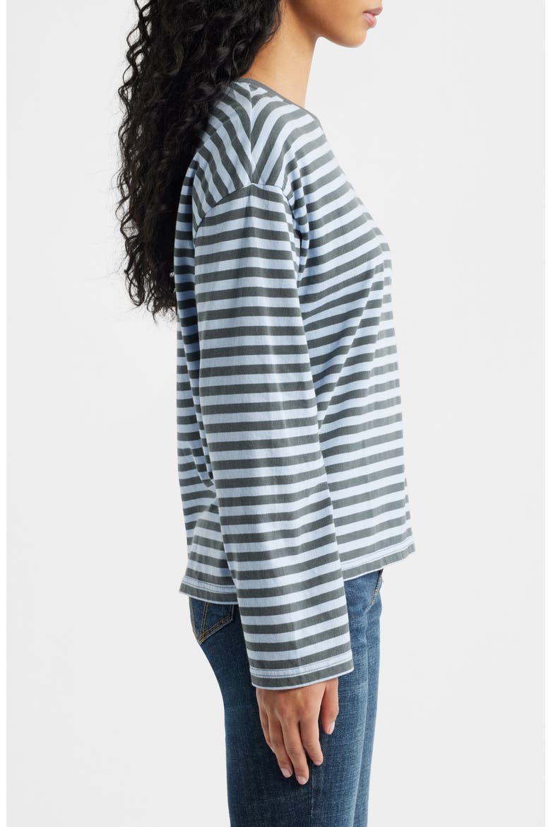 Stripe Long Sleeve Boxy Cotton Top, Alternate, color, BLUE STRIPE