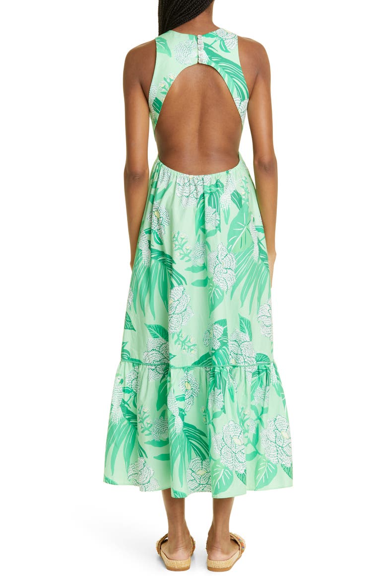Dewdrop Floral Cutout Tiered Organic Cotton Dress, Alternate, color, DEWDROP FLORAL GREEN