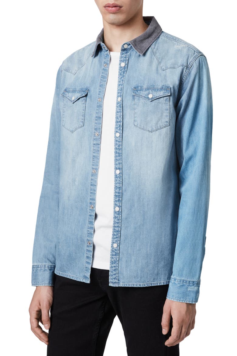 Dearne Regular Fit Denim Shirt, Alternate, color, MID INDIGO
