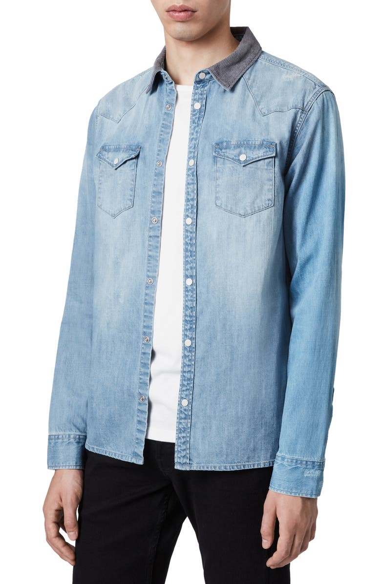 AllSaints Dearne Regular Fit Denim Shirt, Alternate, color, 