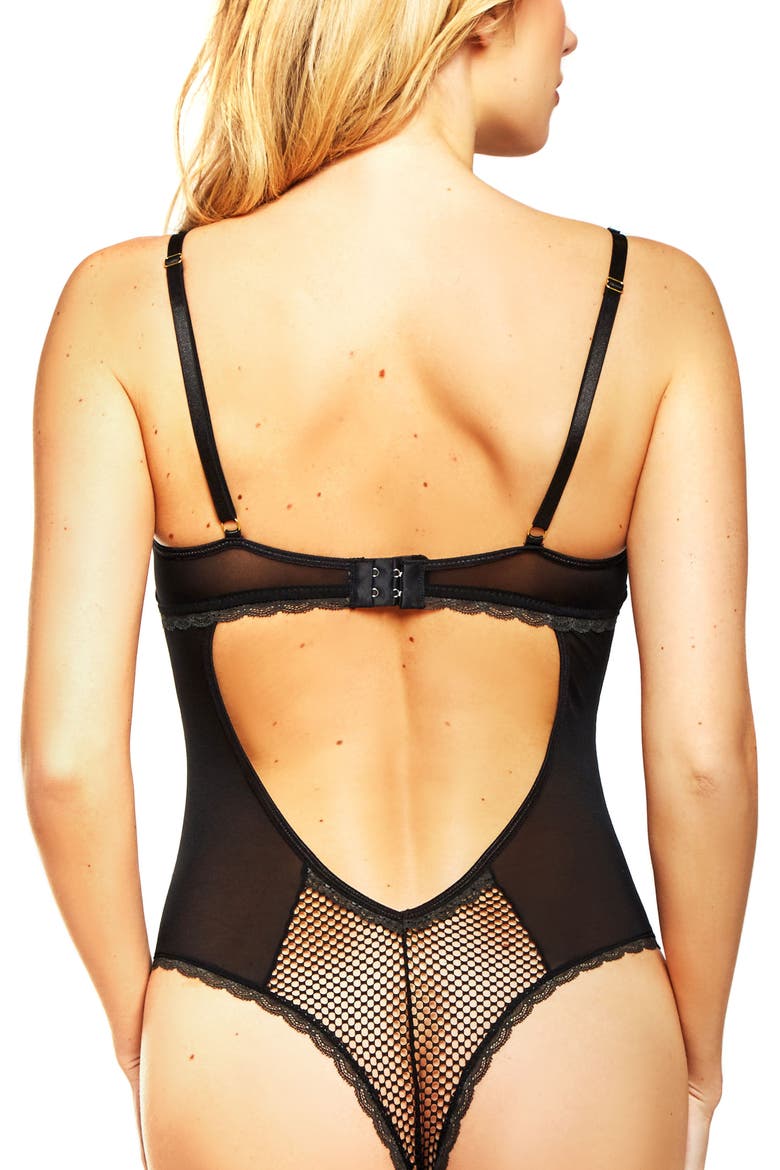 Underwire Metallic Floral Embroidered Teddy, Alternate, color, BLACK