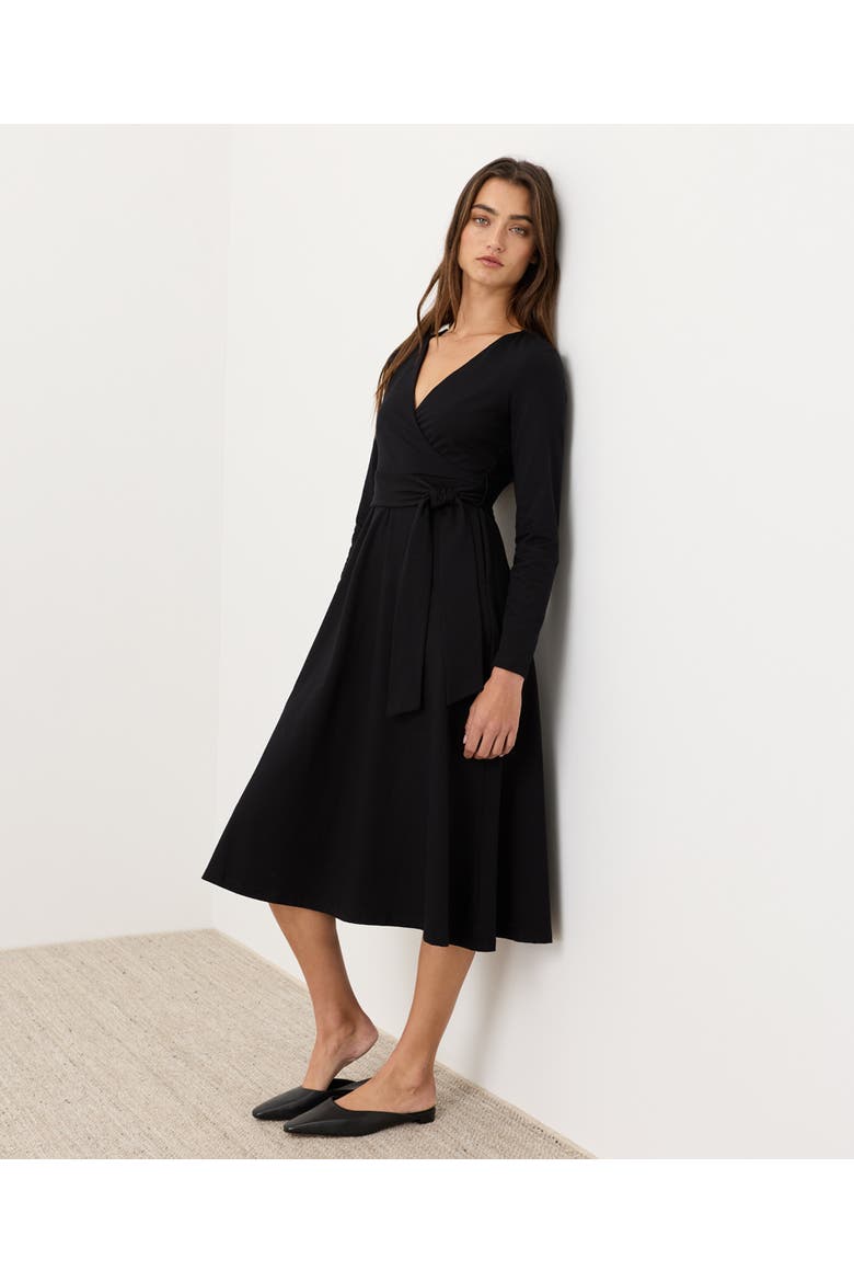 Fit & Flare Wrap Dress Made with Organic Cotton, Alternate, color, Black