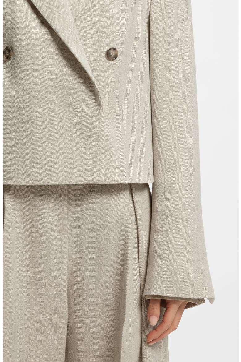 Jojeka1 Double Breasted Linen Blend Crop Blazer, Alternate, color, HERRINGBONE LINEN