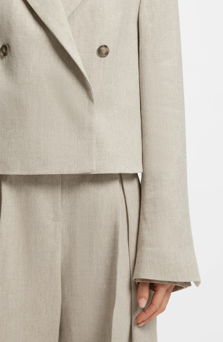 BOSS Jojeka1 Double Breasted Linen Blend Crop Blazer, Alternate, color, Herringbone Linen
