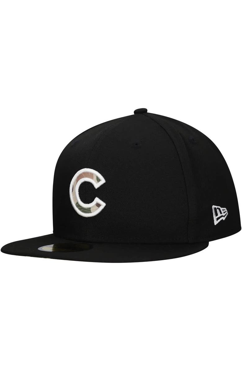 New Era Men's New Era Black Chicago Cubs Troop Chant Camo Undervisor 59FIFTY Fitted Hat, Alternate, color, Black