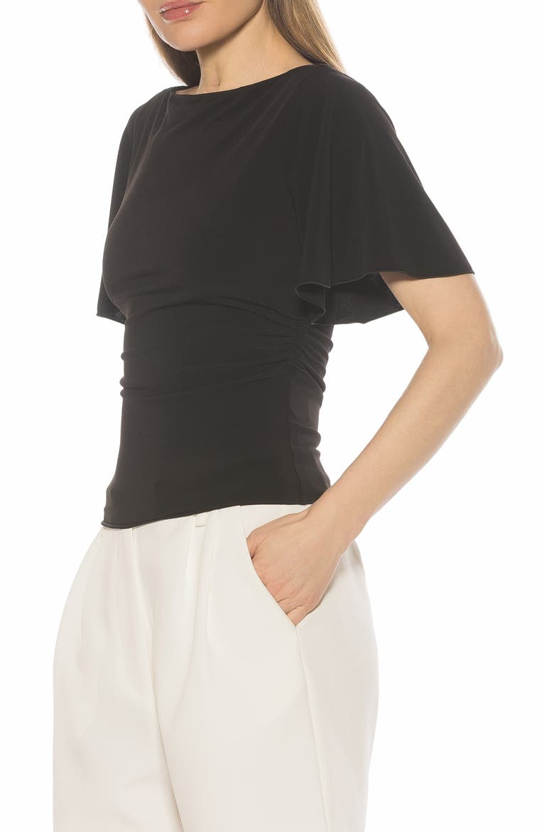 Jan Boat Neck Short Sleeve Ruched Top, Alternate, color, BLACK