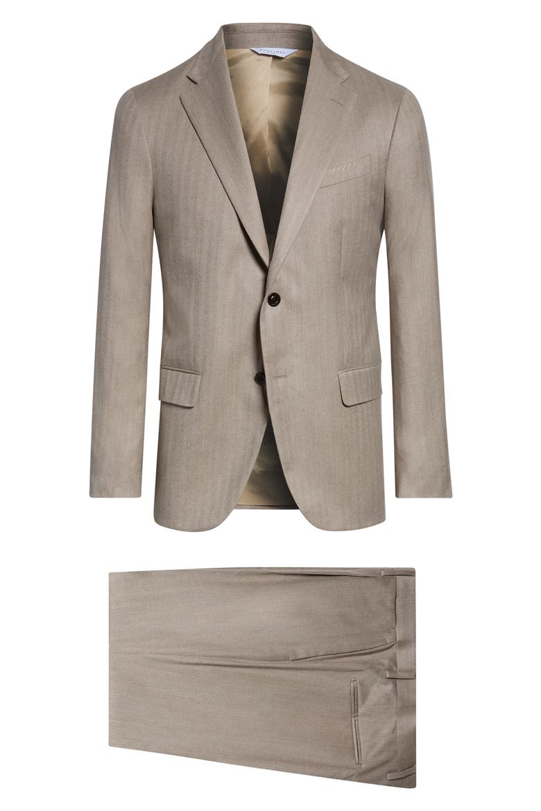 Herringbone Stretch Virgin Wool Suit, Main, color, BEIGE